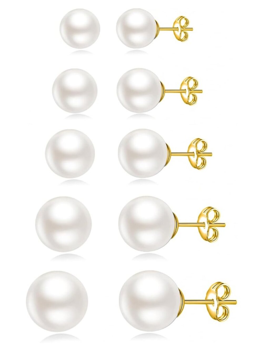 5 Pairs Pearl Ball Stud Earrings 14K Gold Filled Set
